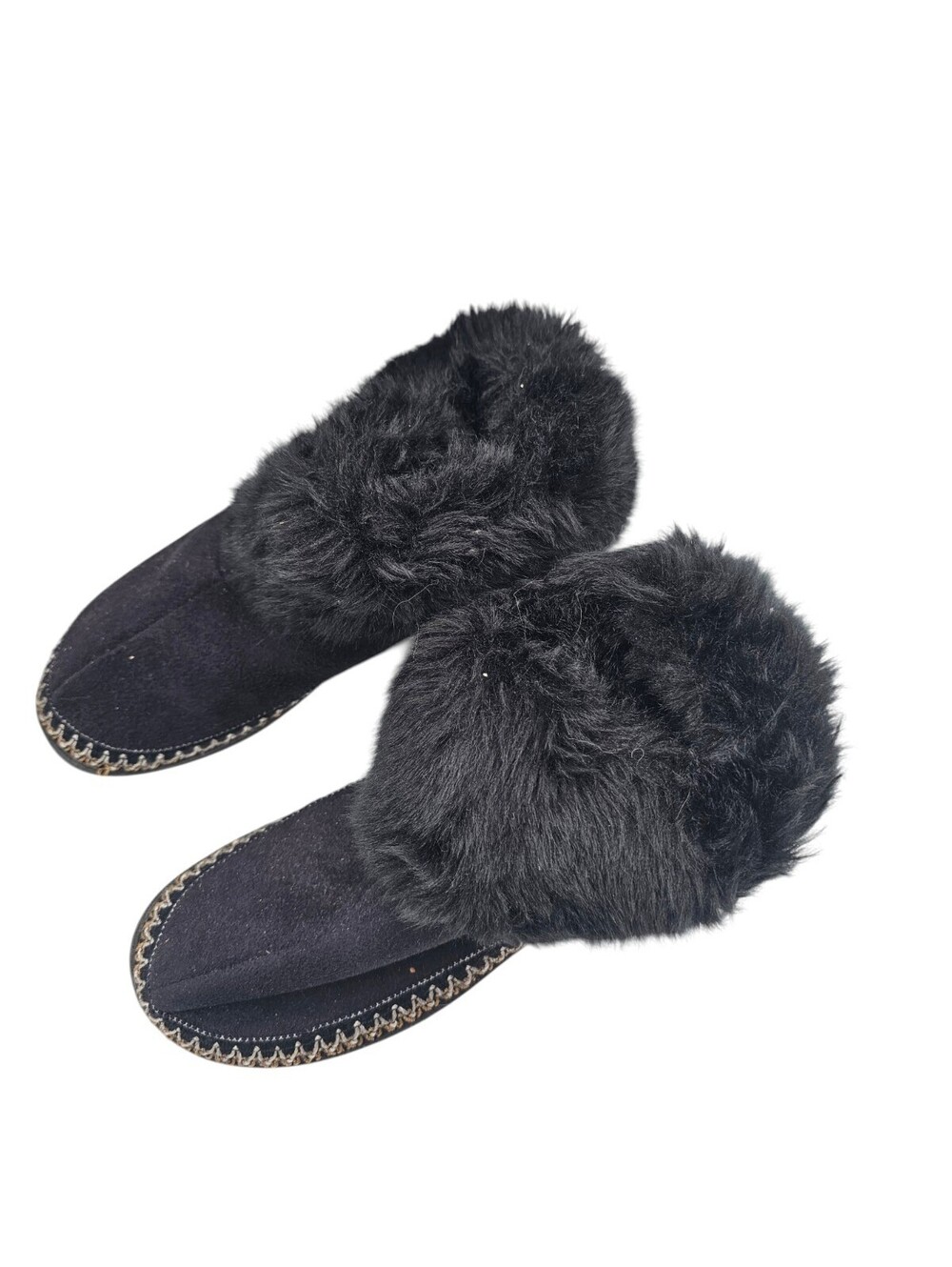 Isotoner Micro Suede Rory Hoodback model Fur Trim Slippers Sz 6.5-7 Black - Picture 2 of 6